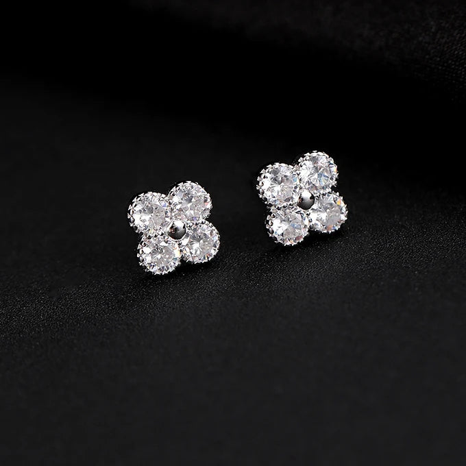 Zircon Clover Stud Earrings