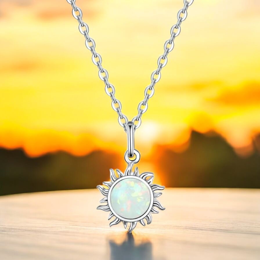 White Opal Sun Necklace