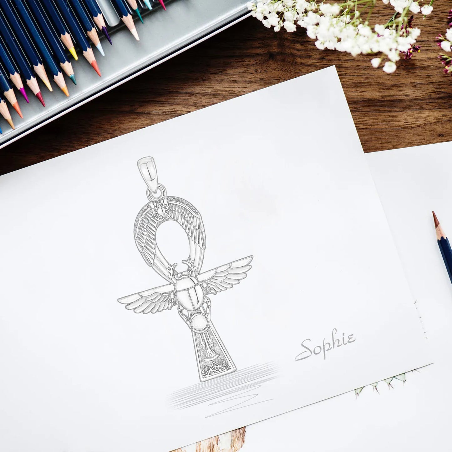 Ankh Gigcoil  Moonstone Necklace