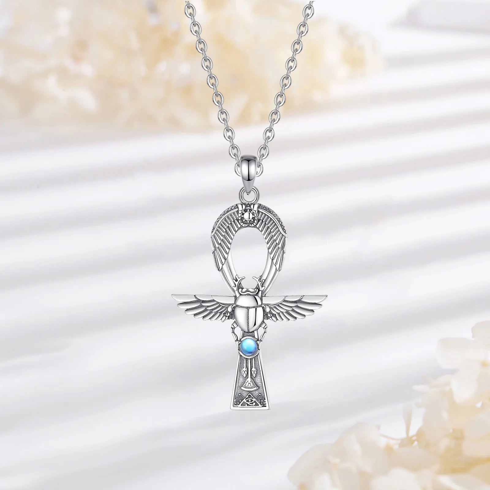 Ankh Gigcoil  Moonstone Necklace
