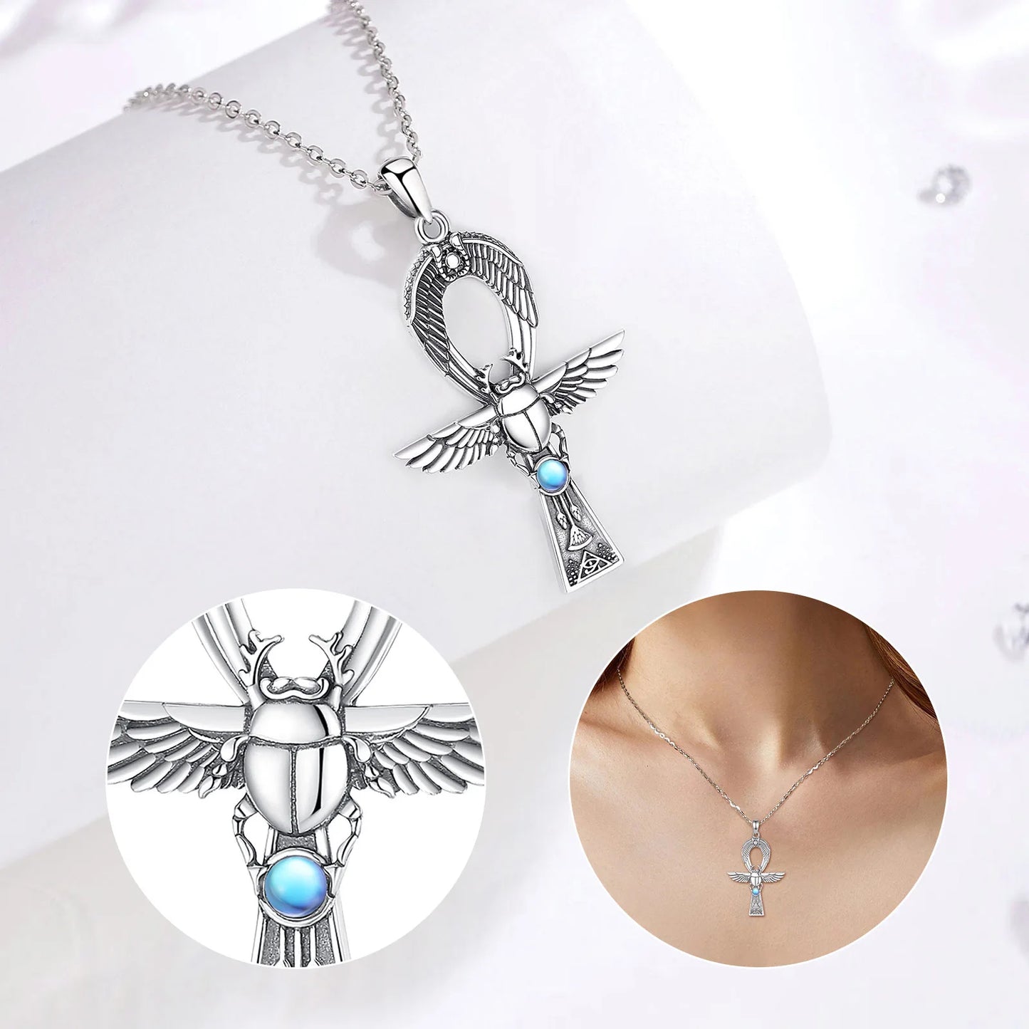 Ankh Gigcoil  Moonstone Necklace