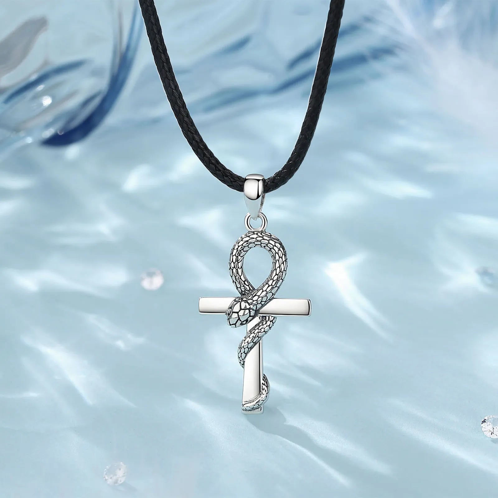 Egyptian Ankh Cross Snake Necklace