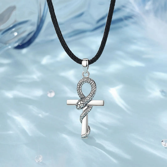 Egyptian Ankh Cross Snake Necklace