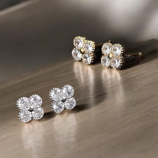 Zircon Clover Stud Earrings